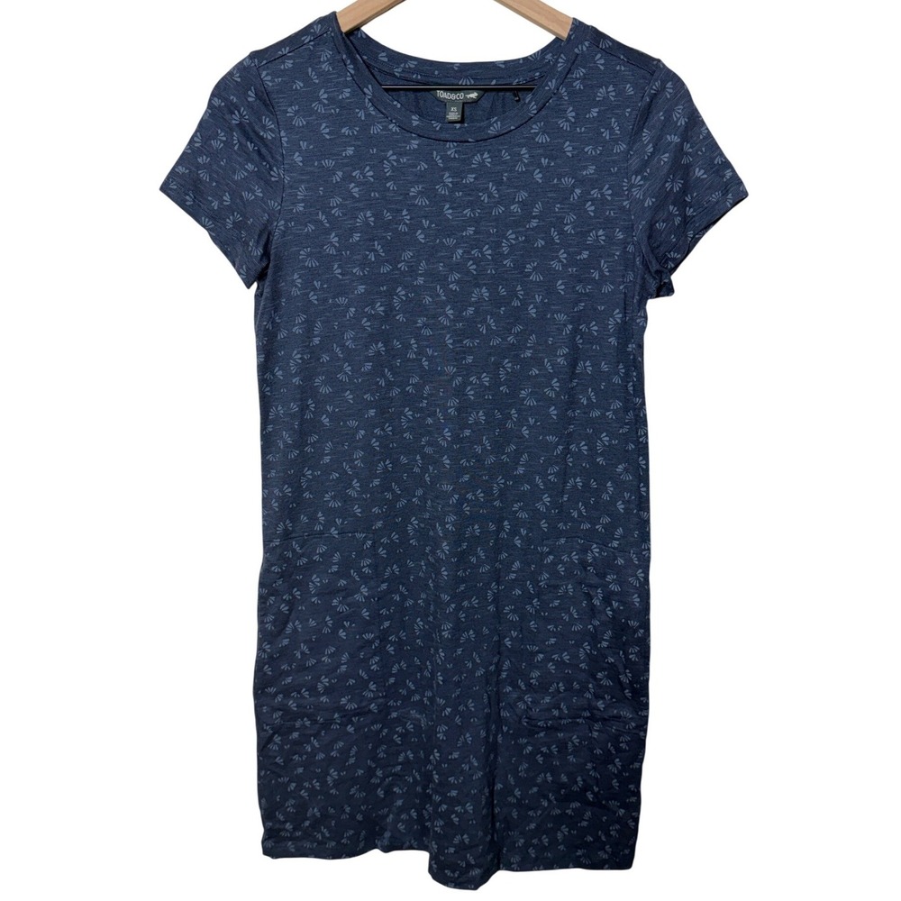 TOAD&CO Windmere Dress Blue Floral Print‎ Organic Cotton Blend XS Gorpcore Eco